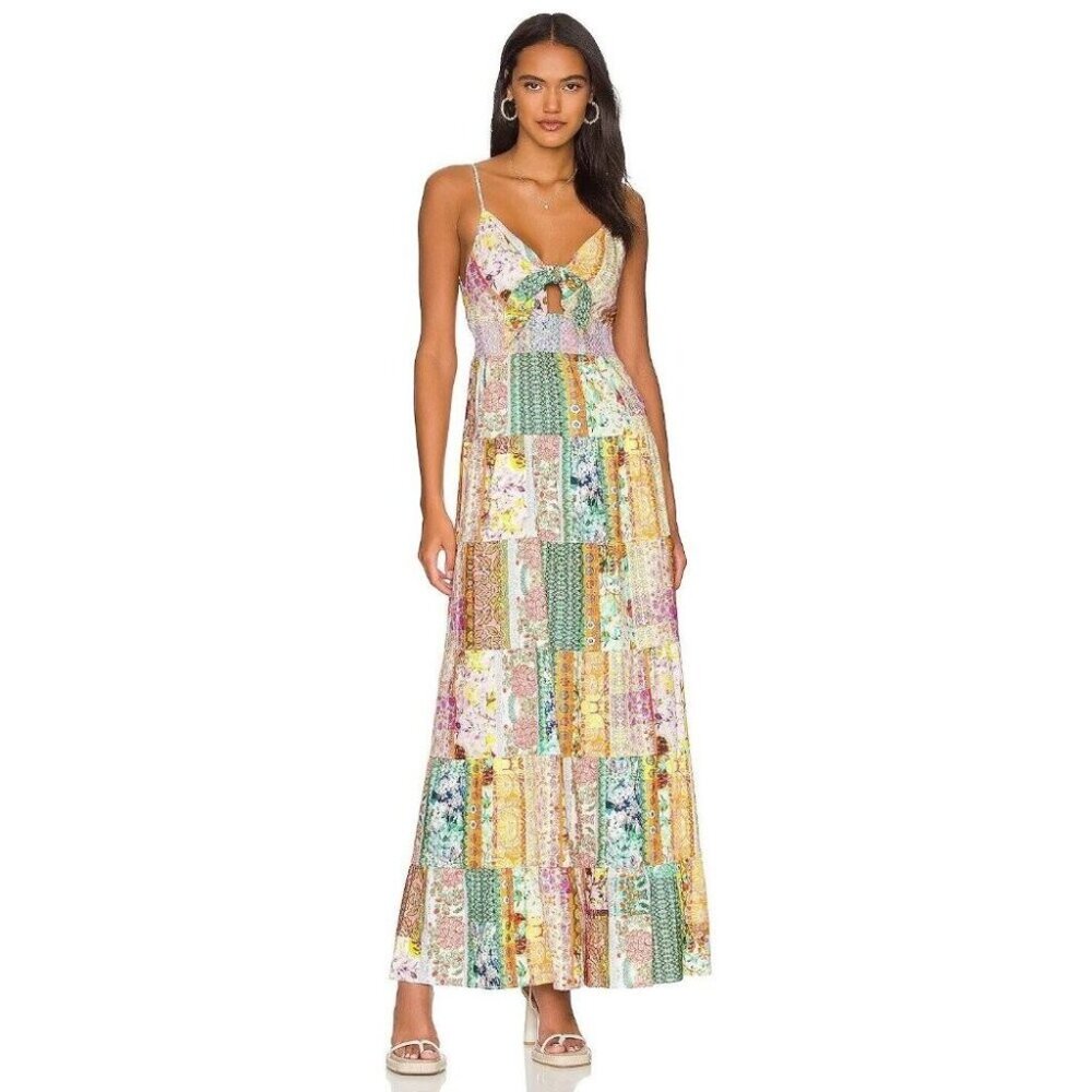 Alice + Olivia Karolina Patchwork Linen Blend Maxi Dress 6